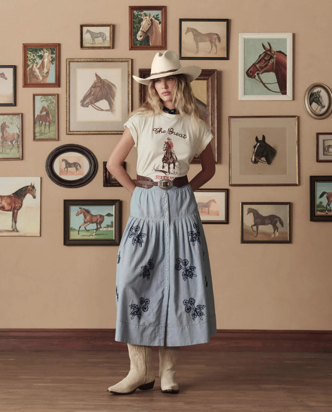 The Boxy Crew With Stetson Graphic. Washed White