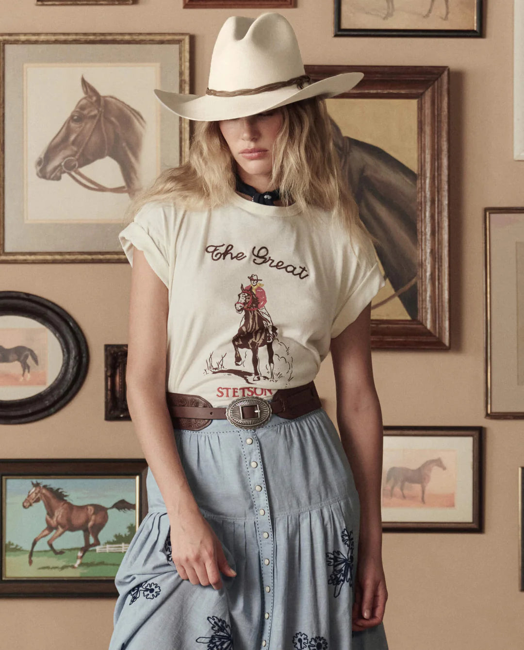 The Boxy Crew With Stetson Graphic. Washed White