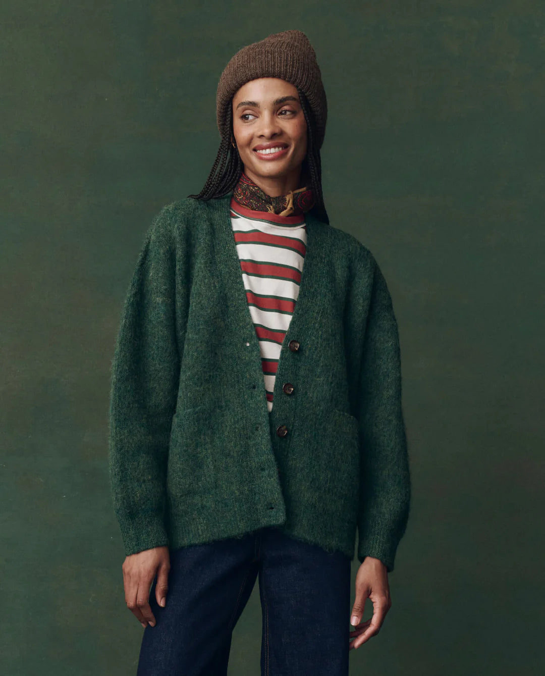 The Brushed Melange Cardigan. Meadow Green