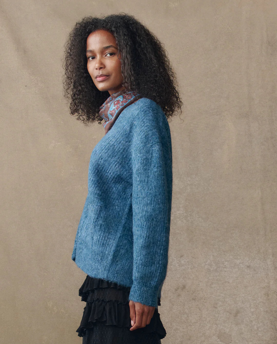 The Brushed Melange Cardigan. Wintertide Blue