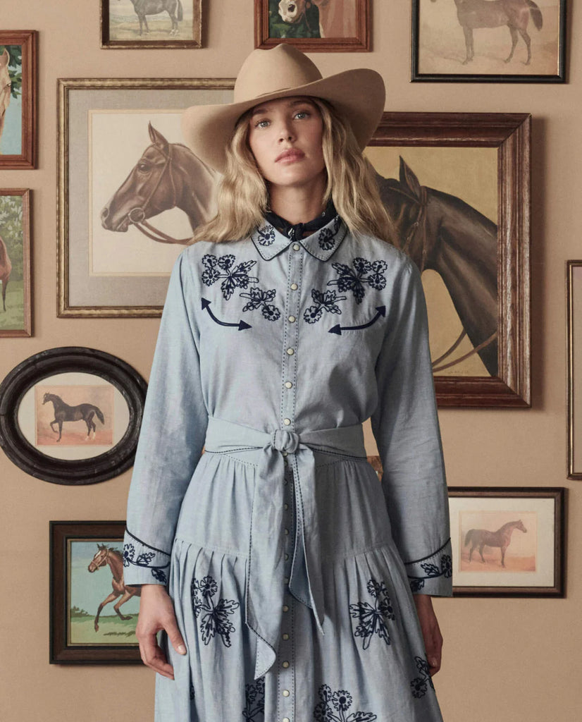 The Chambray Embroidered Western Shirt. Chambray