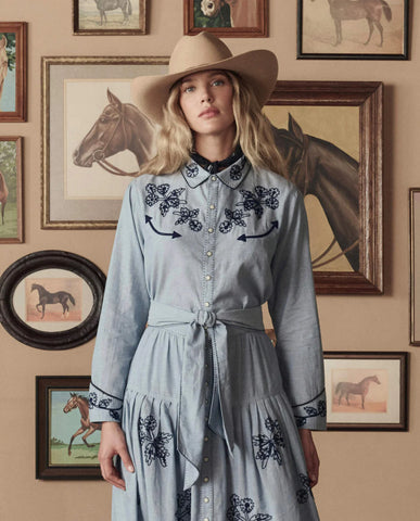 The Chambray Embroidered Western Shirt. Chambray