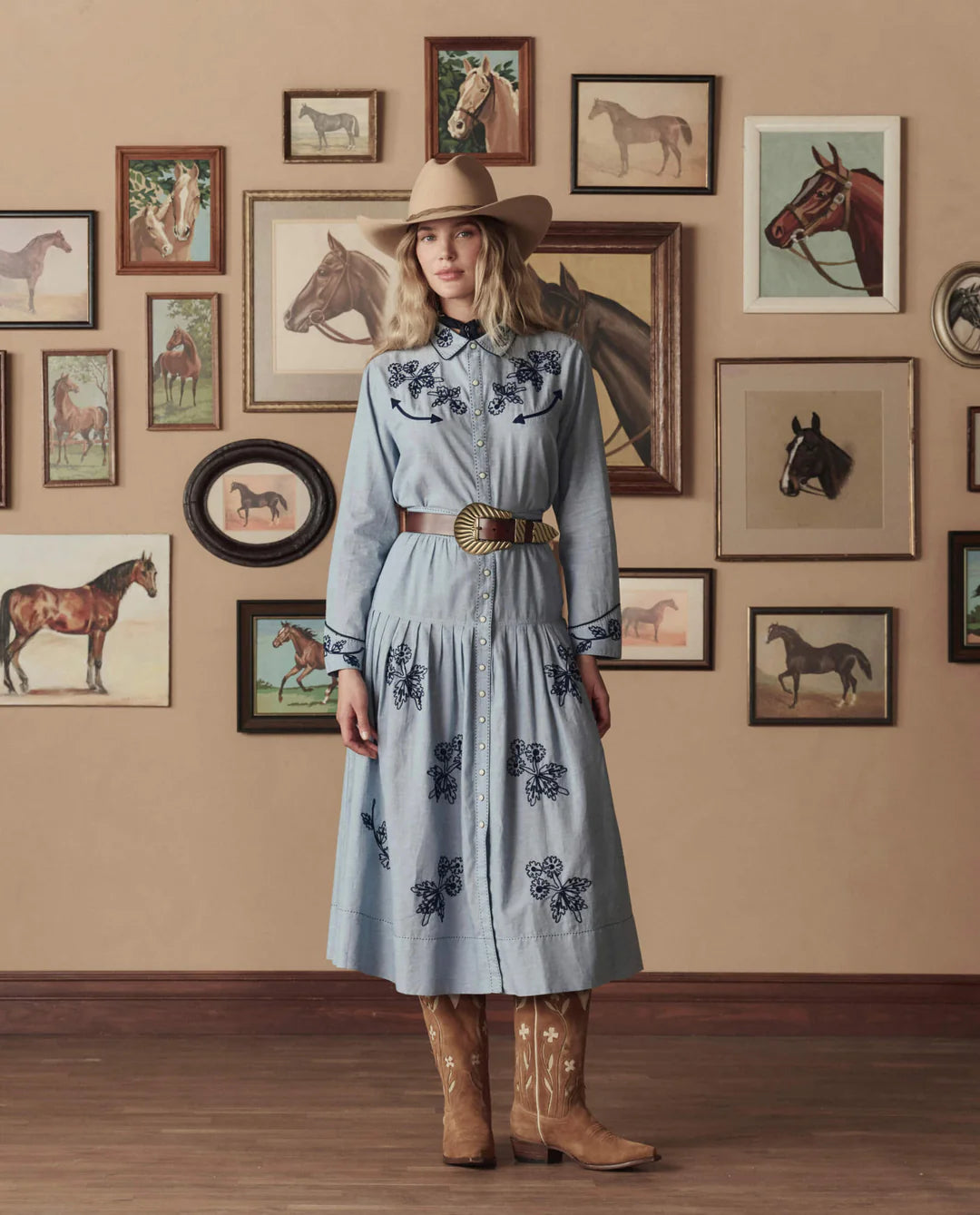 The Chambray Embroidered Western Shirt. Chambray
