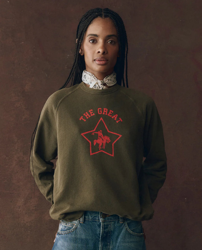 The College Sweatshirt. Dark Army with Rodeo Star Graphic