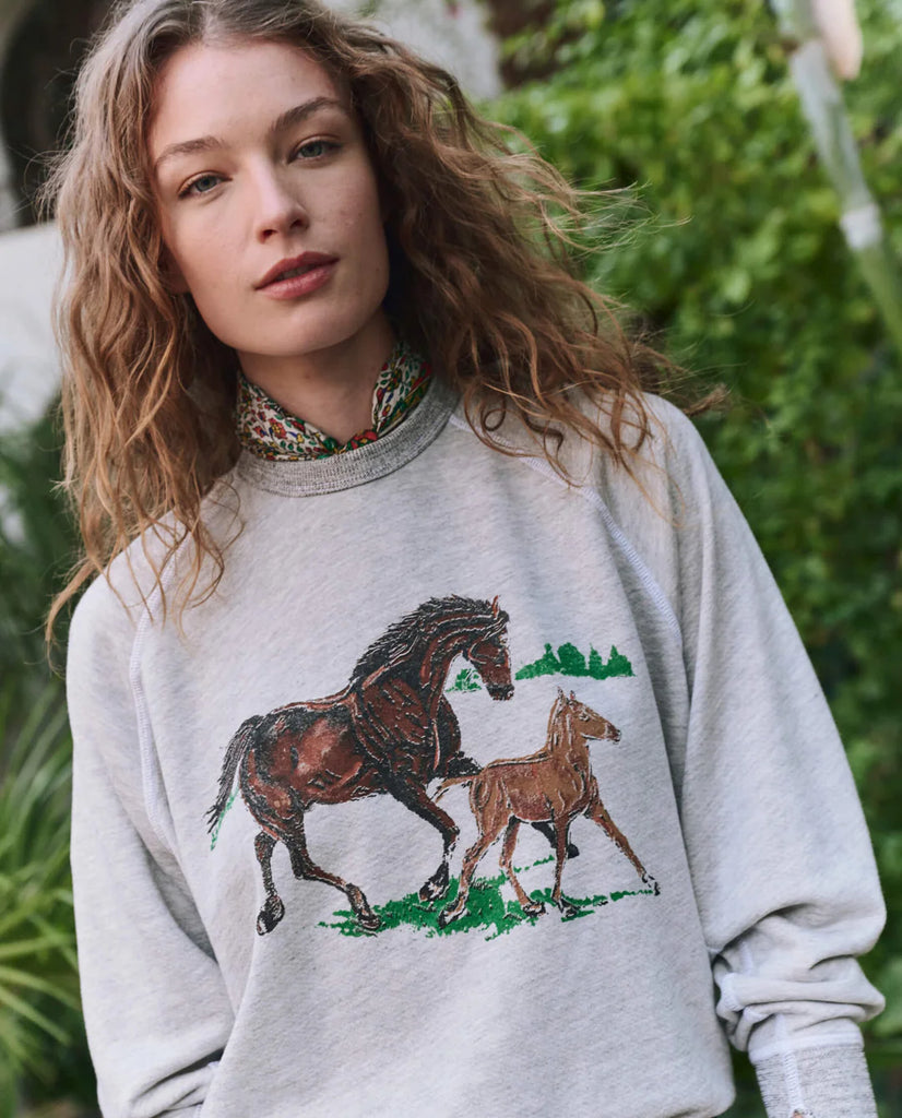 The College Sweatshirt with Running Horses. Soft Heather Grey