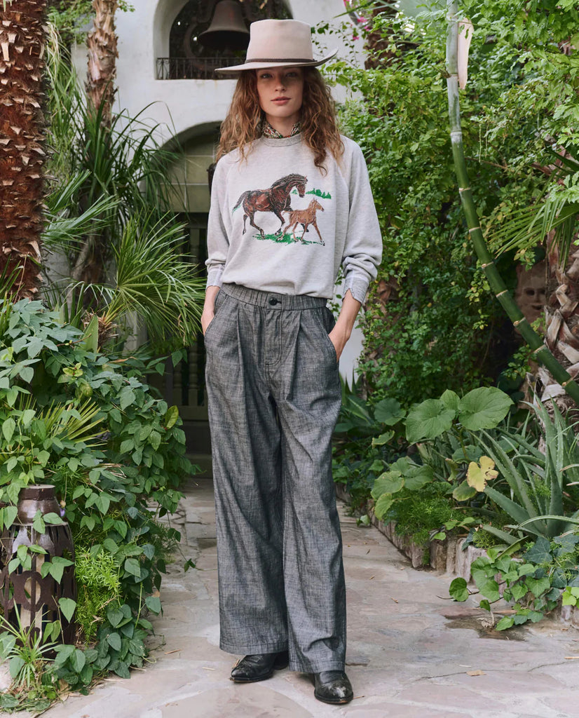 The College Sweatshirt with Running Horses. Soft Heather Grey