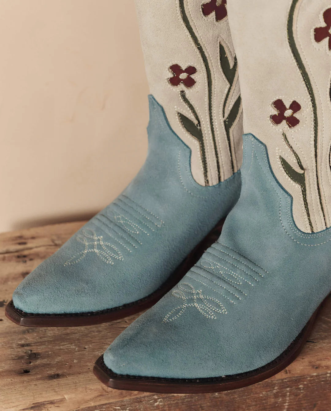 The Cowboy Boot (Suede Floral). Washed Indigo Floral