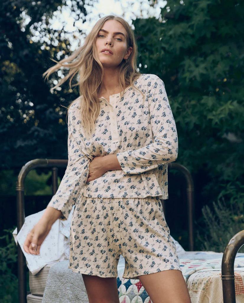 The Crop Sleep Henley. Indigo Rose