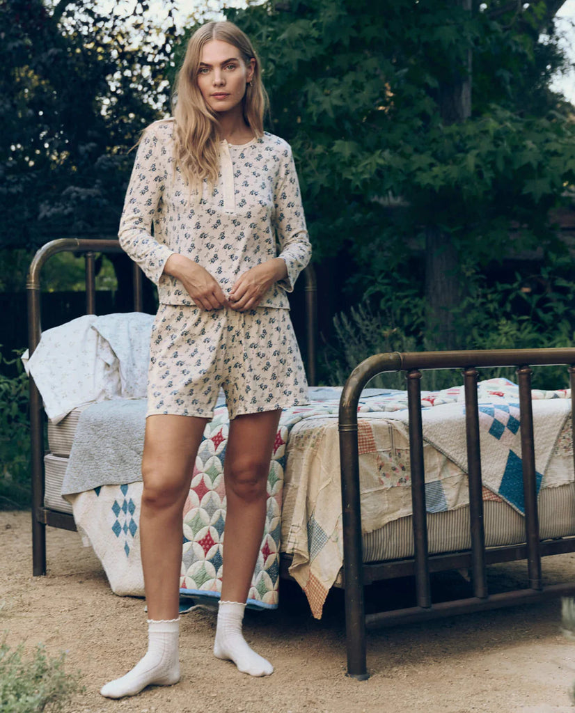 The Crop Sleep Henley. Indigo Rose