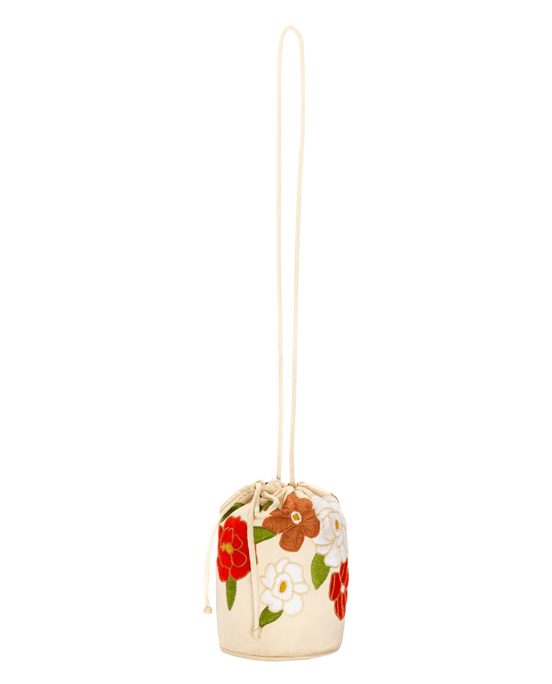 The Embroidered Cinched Bucket Bag. White