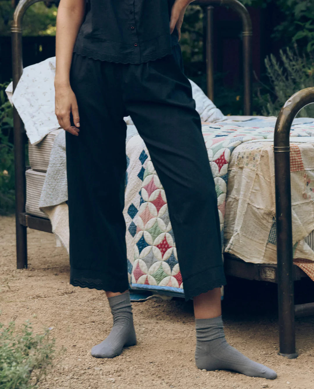 The Eyelet Easy Sleep Pant. Black
