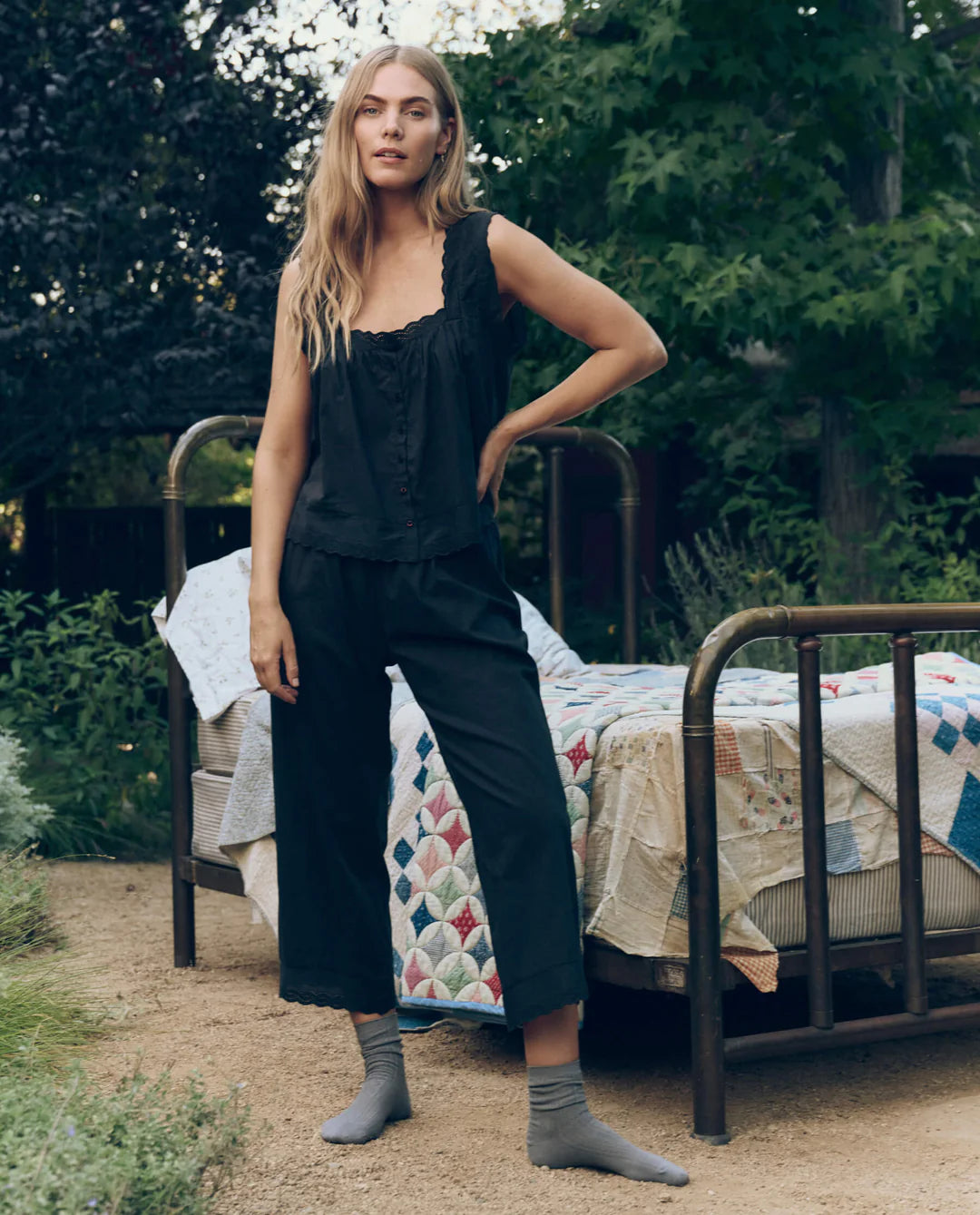 The Eyelet Easy Sleep Pant. Black