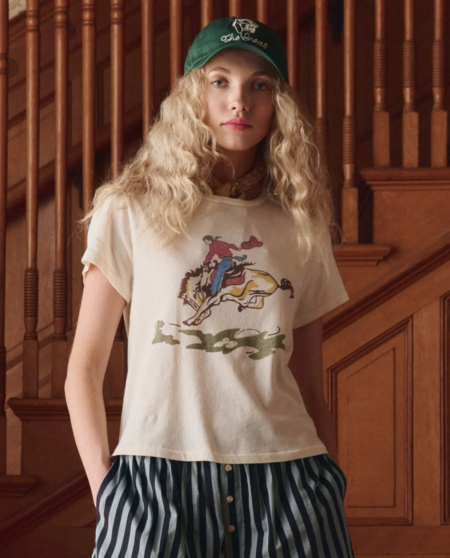 The Little Tee With Rider Graphic. Washed White