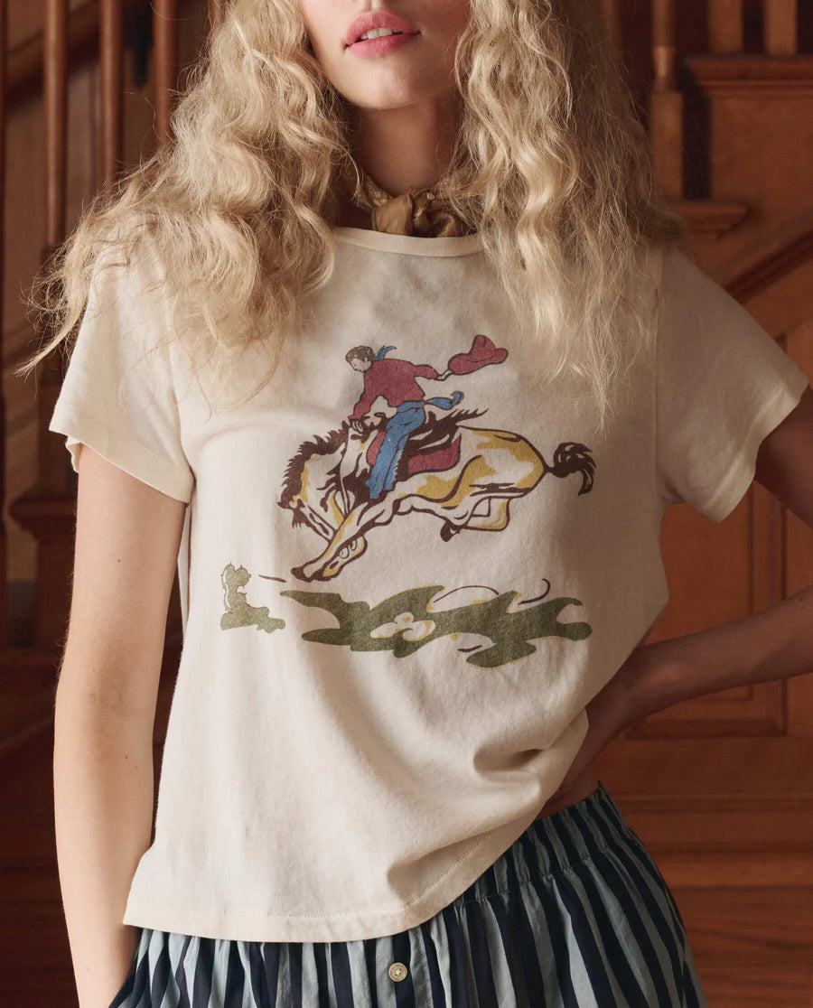 The Little Tee With Rider Graphic. Washed White
