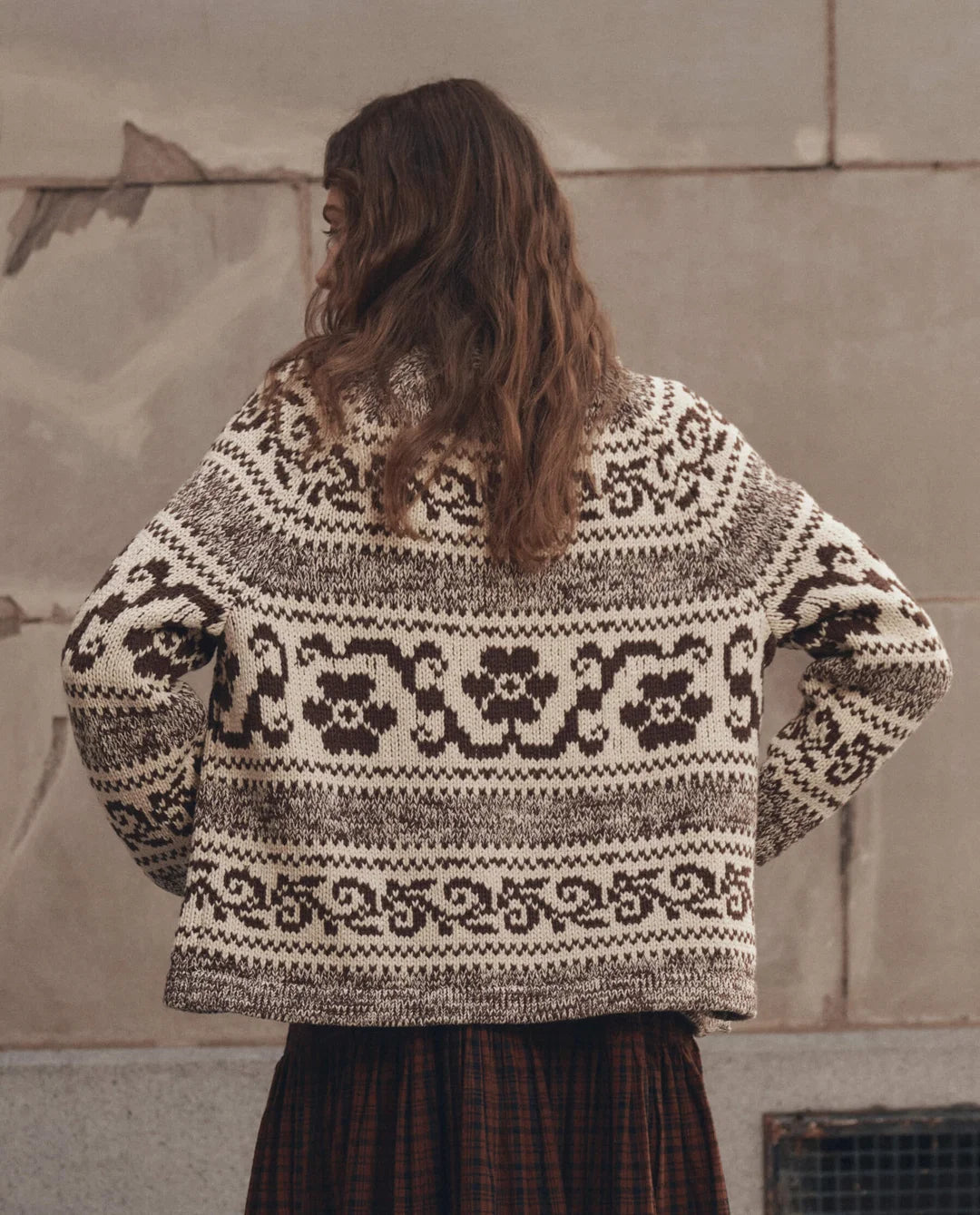 The Nordic Flower Lodge Cardigan. Marled Chestnut