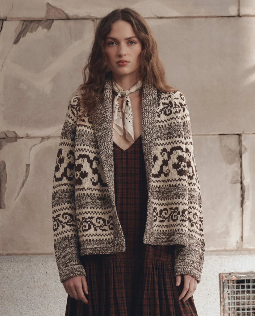 The Nordic Flower Lodge Cardigan. Marled Chestnut