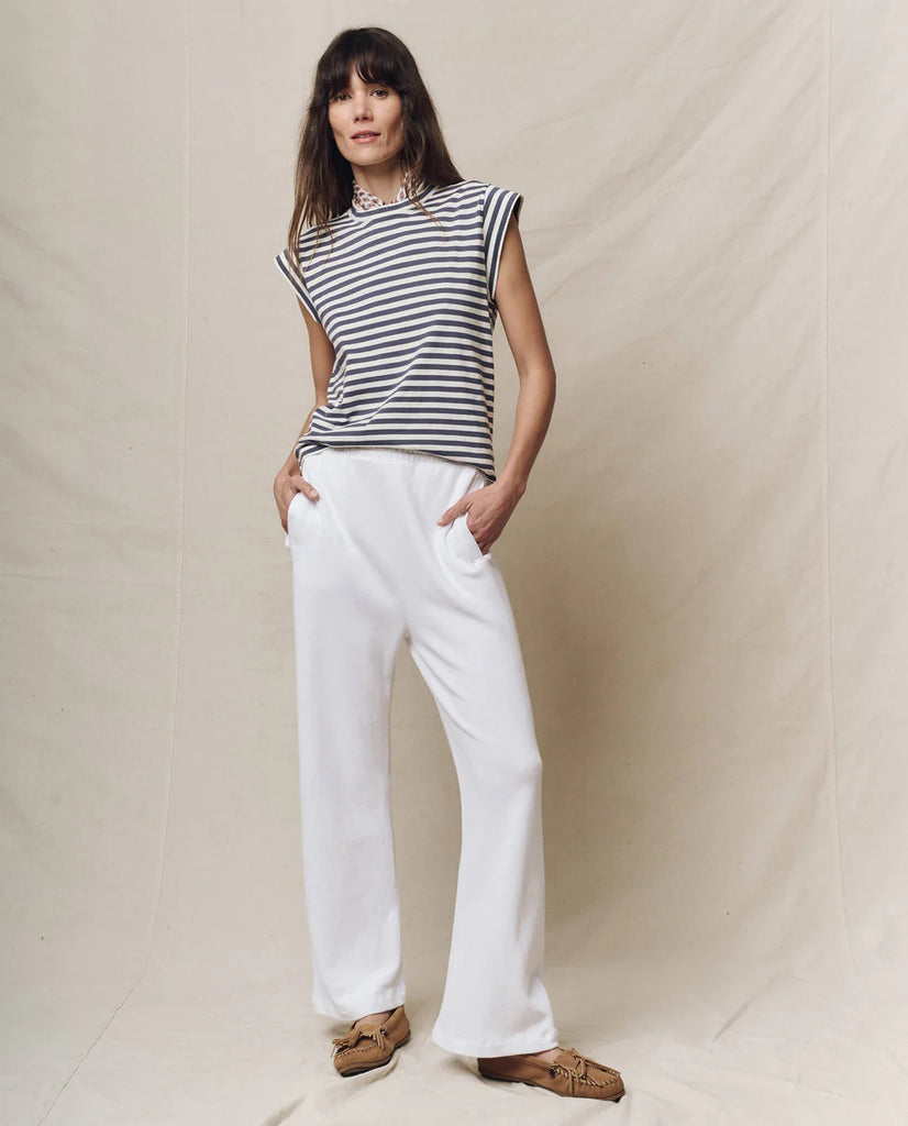 The Peak Shoulder Tee. Vintage Blue Stripe