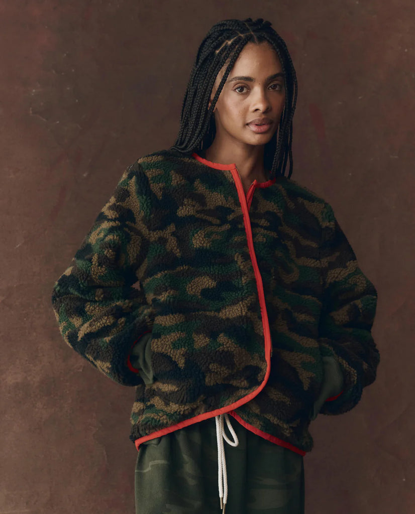 The Reversible Plush Bomber. Camo and Hot Red