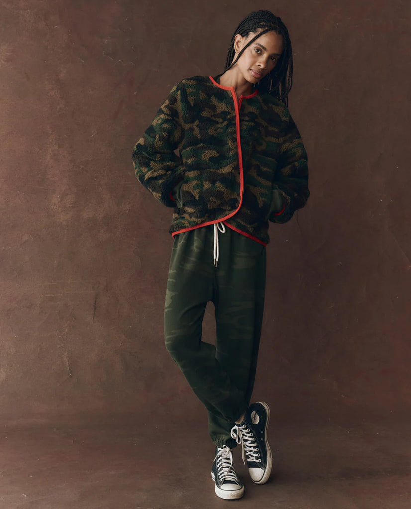 The Reversible Plush Bomber. Camo and Hot Red