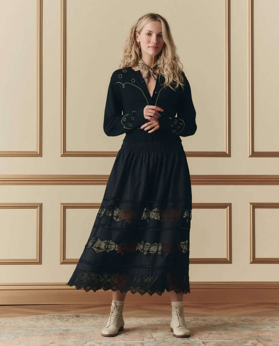 The Rosette Crochet Canary Skirt. Black
