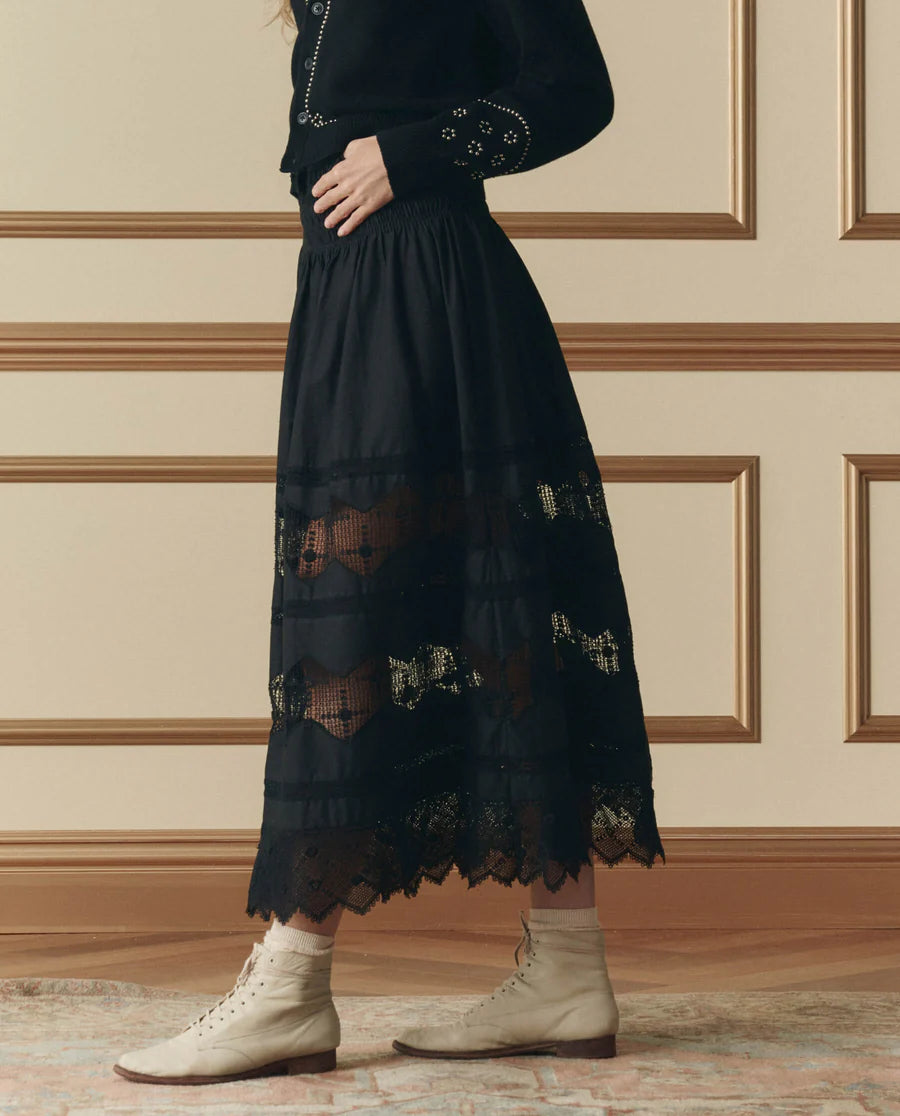 The Rosette Crochet Canary Skirt. Black