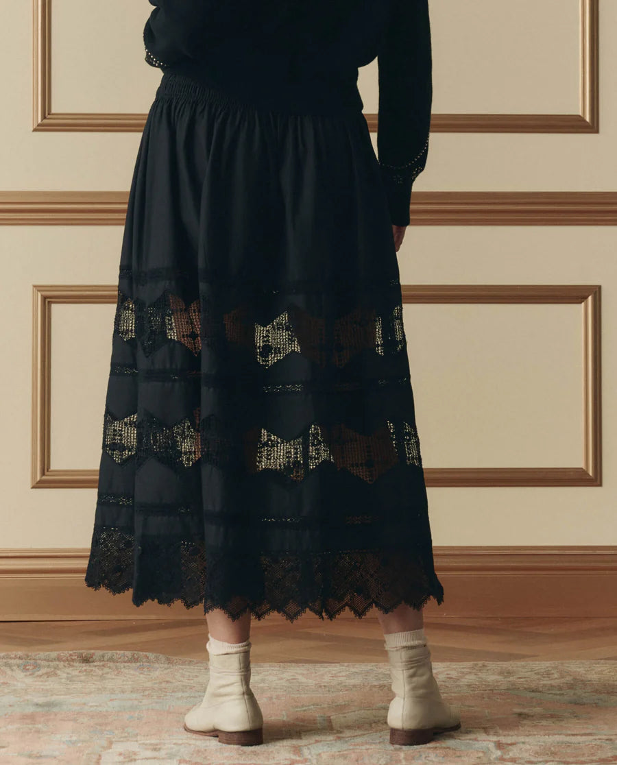The Rosette Crochet Canary Skirt. Black