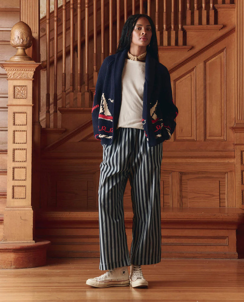 The Sailboat Lodge Cardigan. Dark Navy