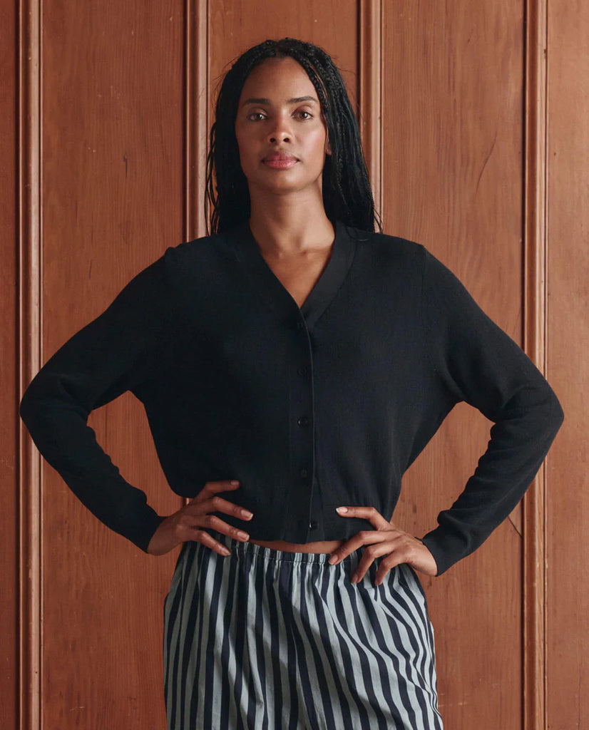 The Shrunken V Neck Cardigan. Black