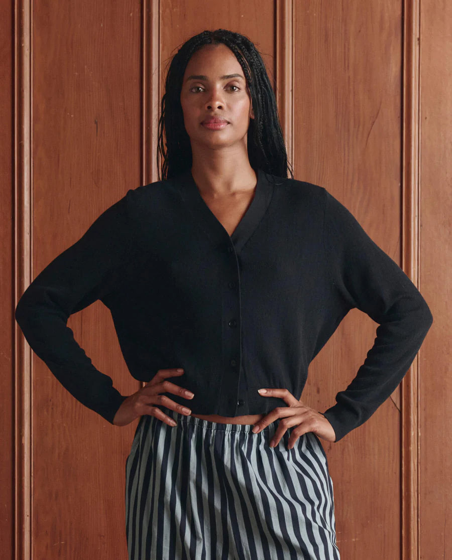 The Shrunken V Neck Cardigan. Black