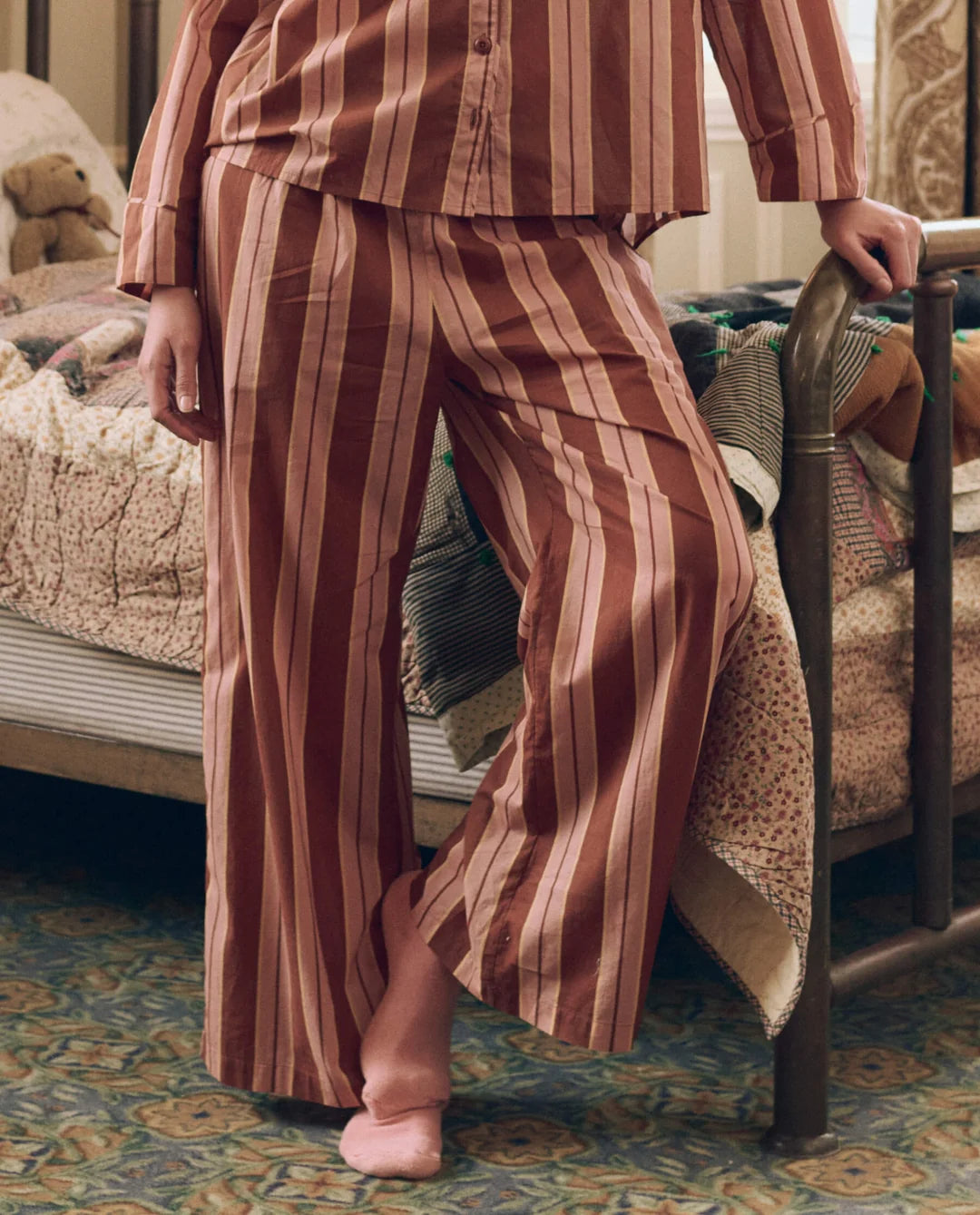 The Smocked Sleep Pant. Ganache Stripe