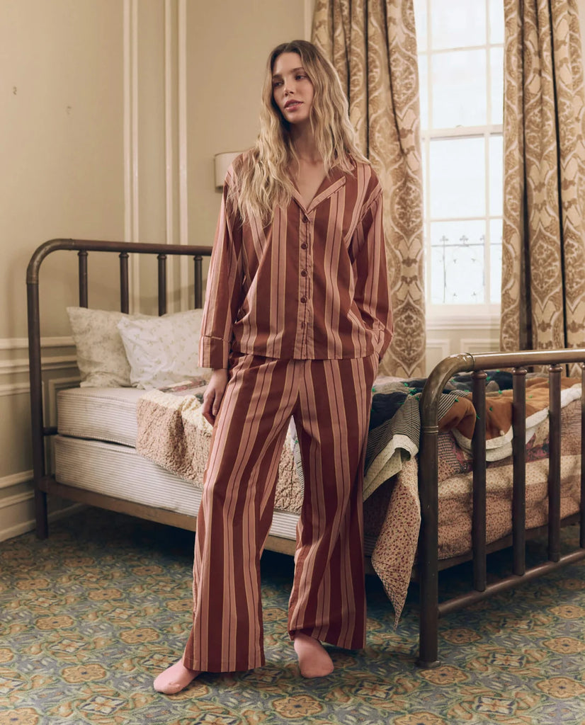 The Smocked Sleep Pant. Ganache Stripe