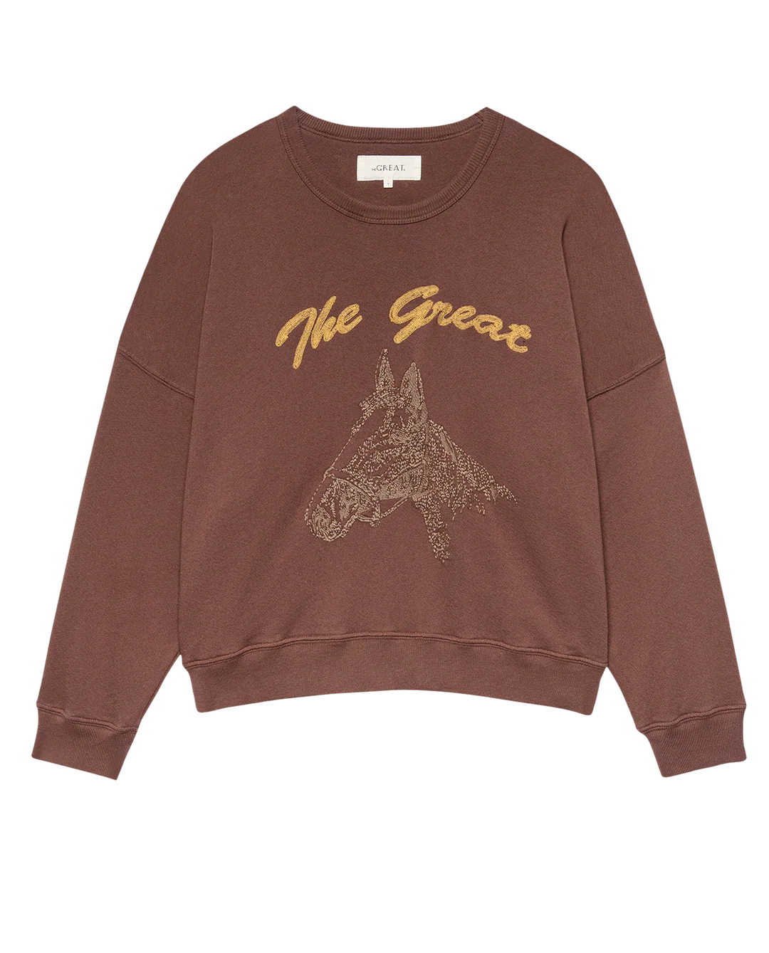 The Teammate Sweatshirt with Horse Embroidery. Umber