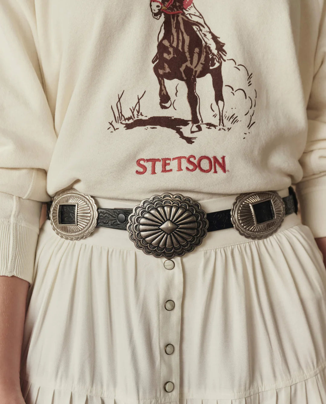 The Tooled Leather Concho Belt. Black With Silver