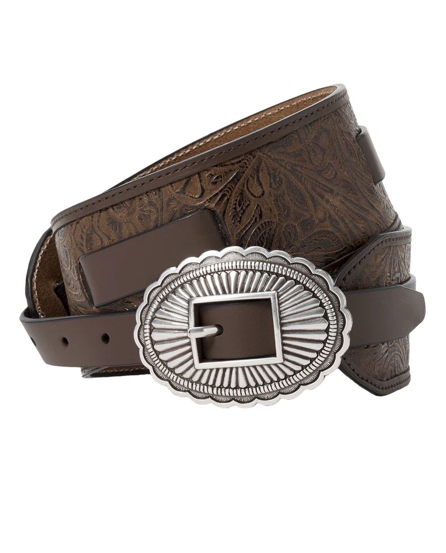 The Tooled Waist Belt. Brown with Silver