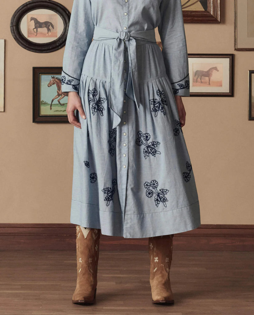 The Western Embroidered Highland Skirt. Chambray