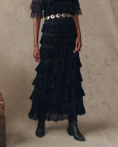 The Winter Mesh Flounce Skirt. Black