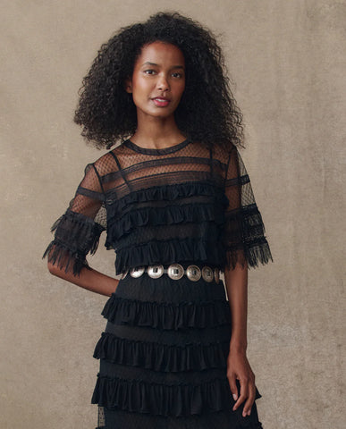 The Winter Mesh Flounce Top. Black