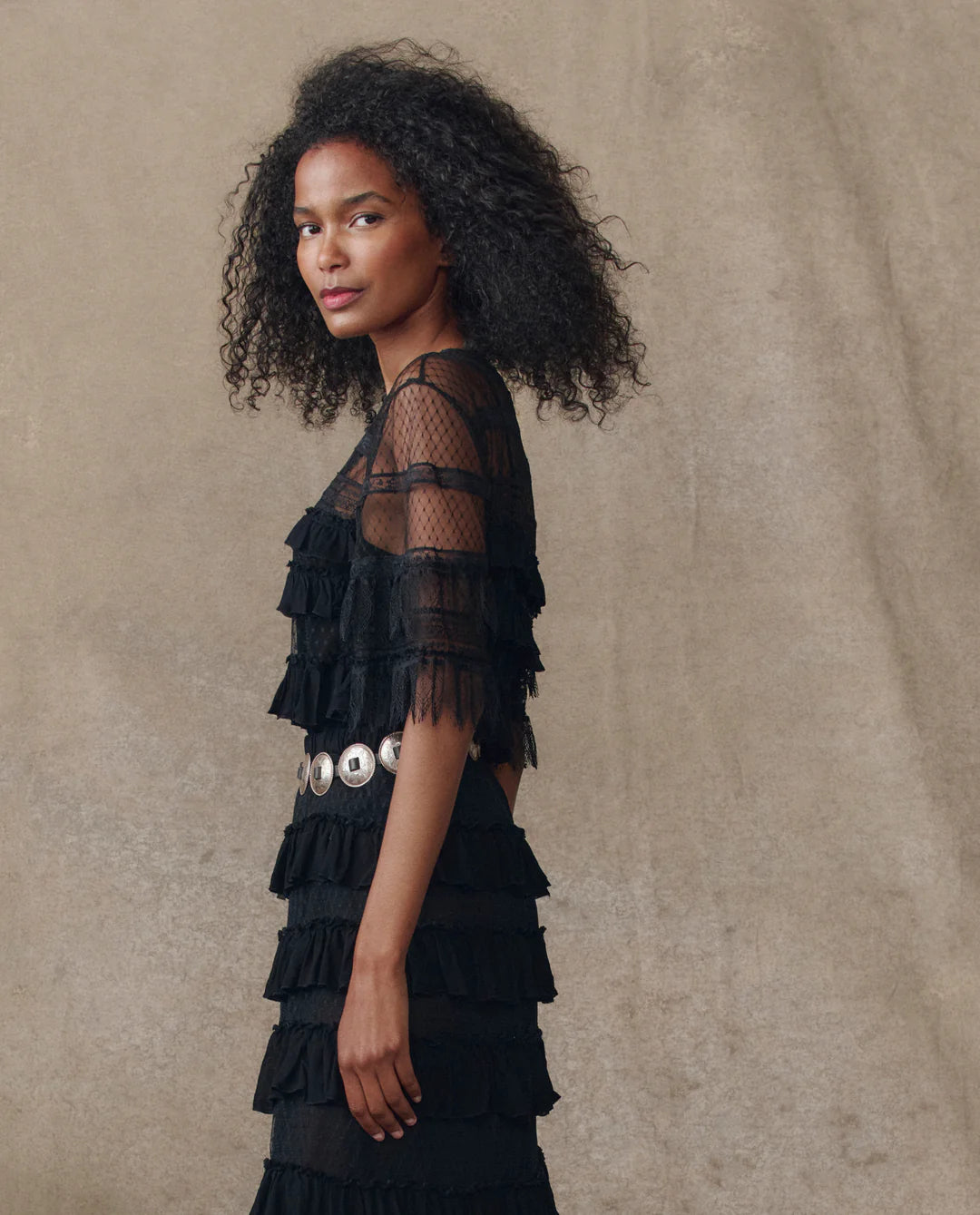 The Winter Mesh Flounce Top. Black