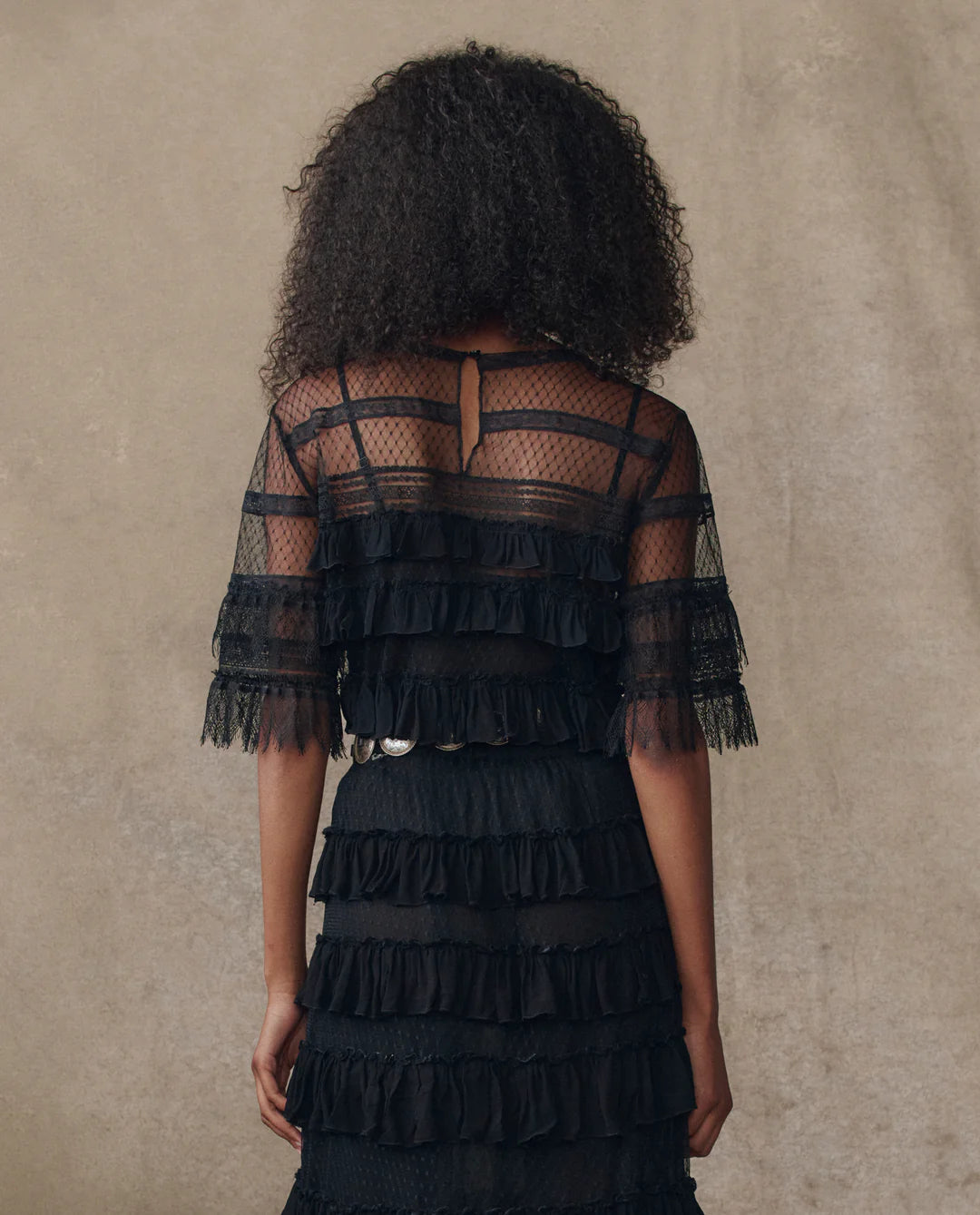 The Winter Mesh Flounce Top. Black
