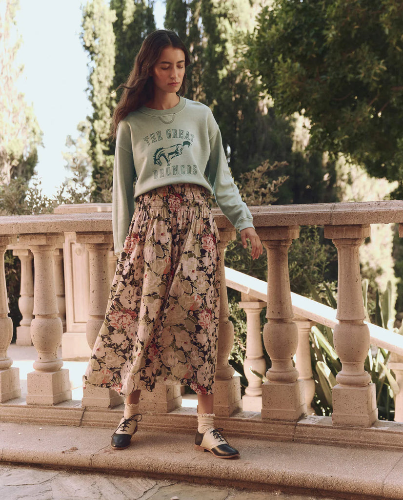 The League Sweatshirt with Bucking Bronco Graphic. Smoke Green
