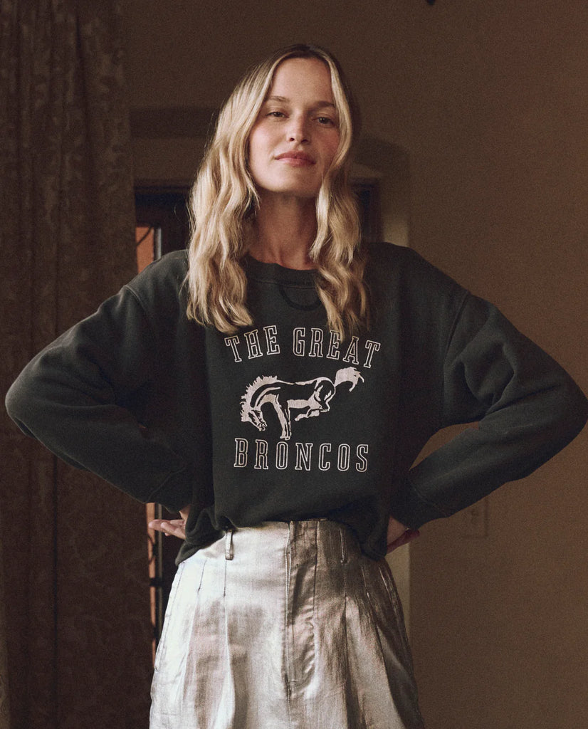 The League Sweatshirt with Bucking Bronco Graphic. Washed Black