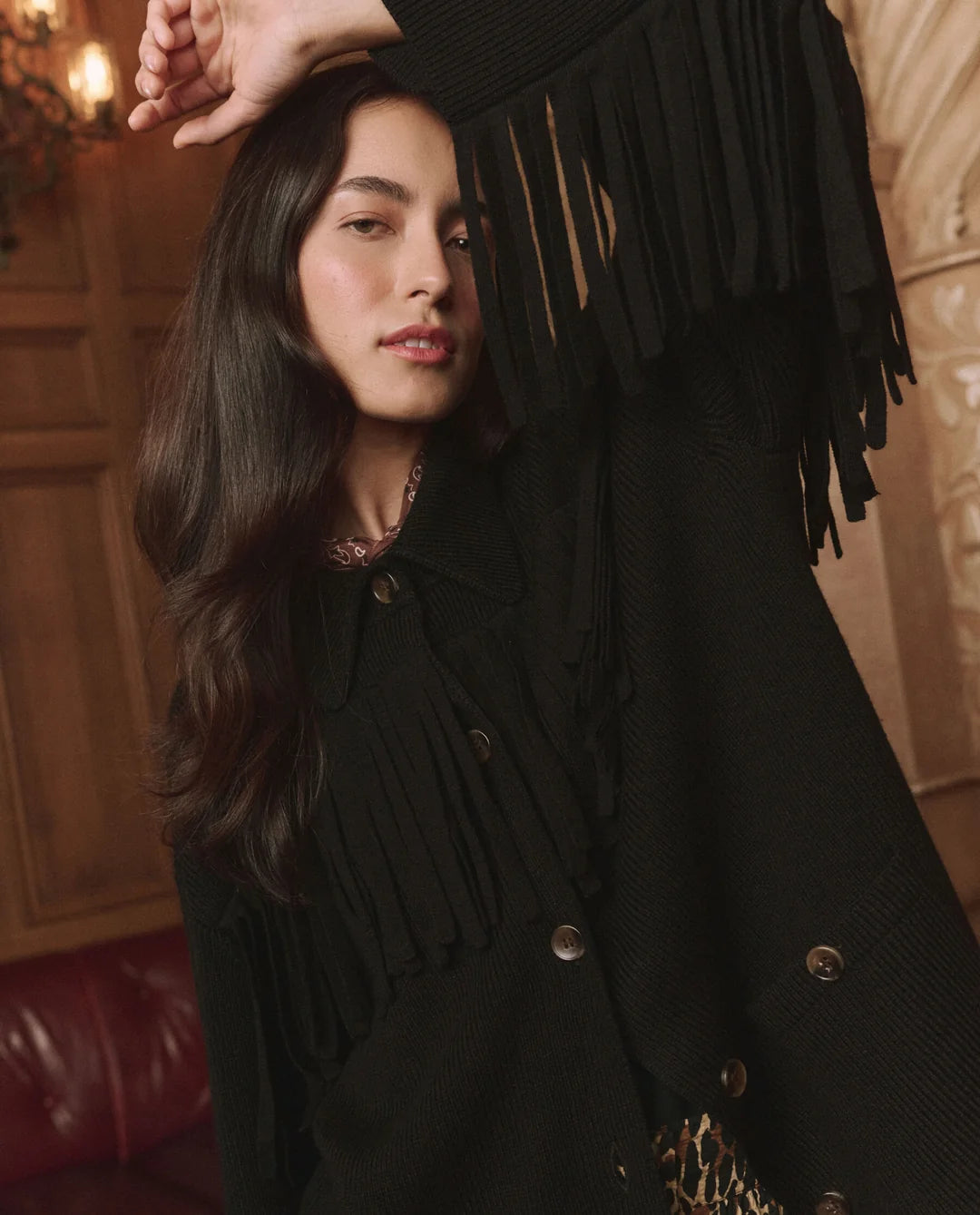 The Western Fringe Sweater Jacket. Black