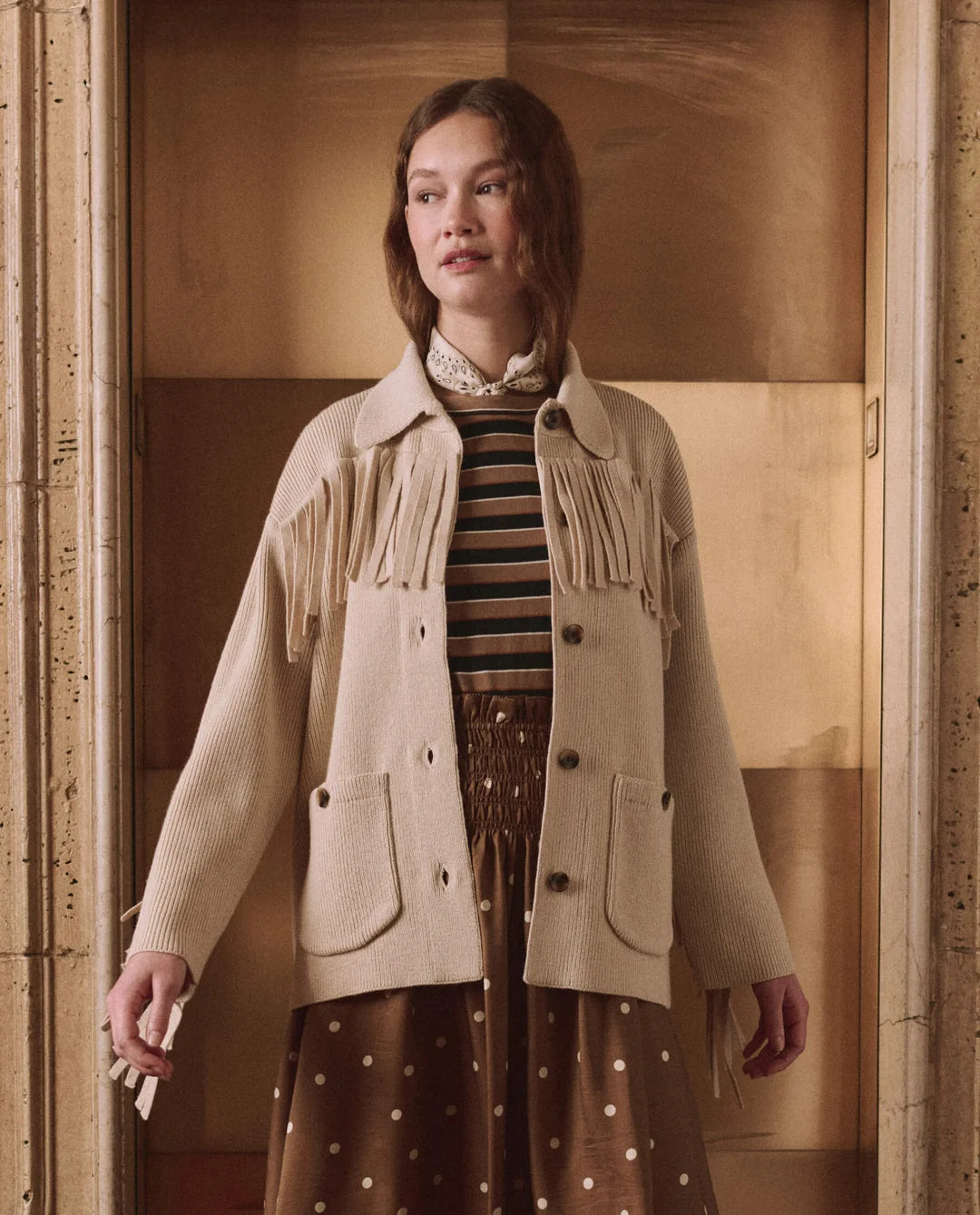The Western Fringe Sweater Jacket. Natural