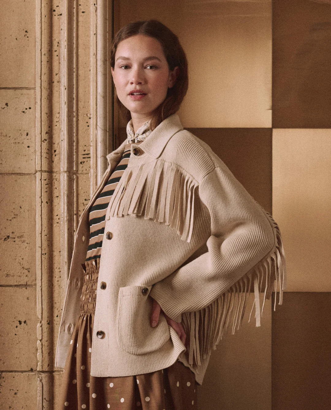 The Western Fringe Sweater Jacket. Natural
