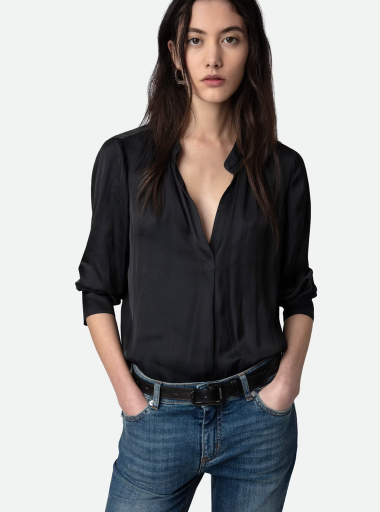 Tink Satin Blouse in Noir
