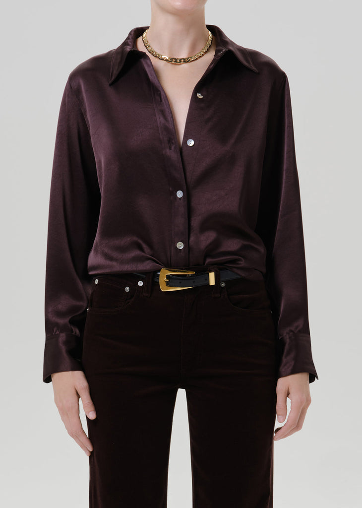 Tullah Japanese Hammered Satin Shirt in Espresso