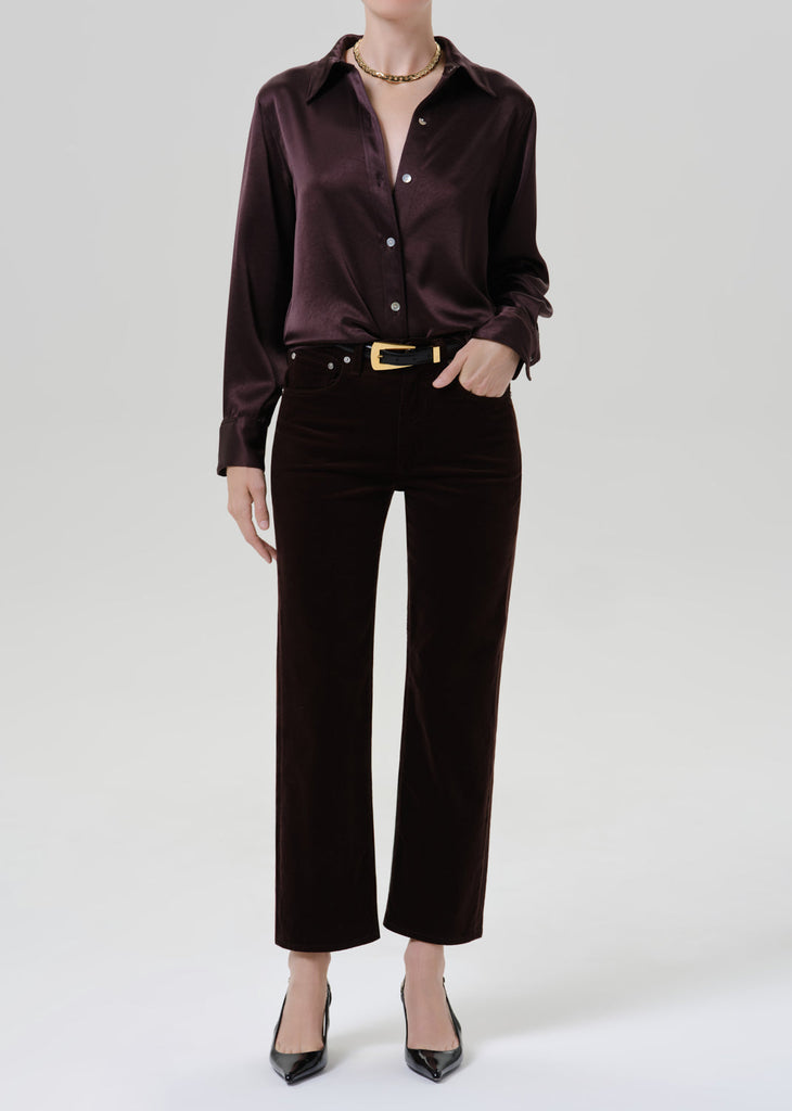Tullah Japanese Hammered Satin Shirt in Espresso