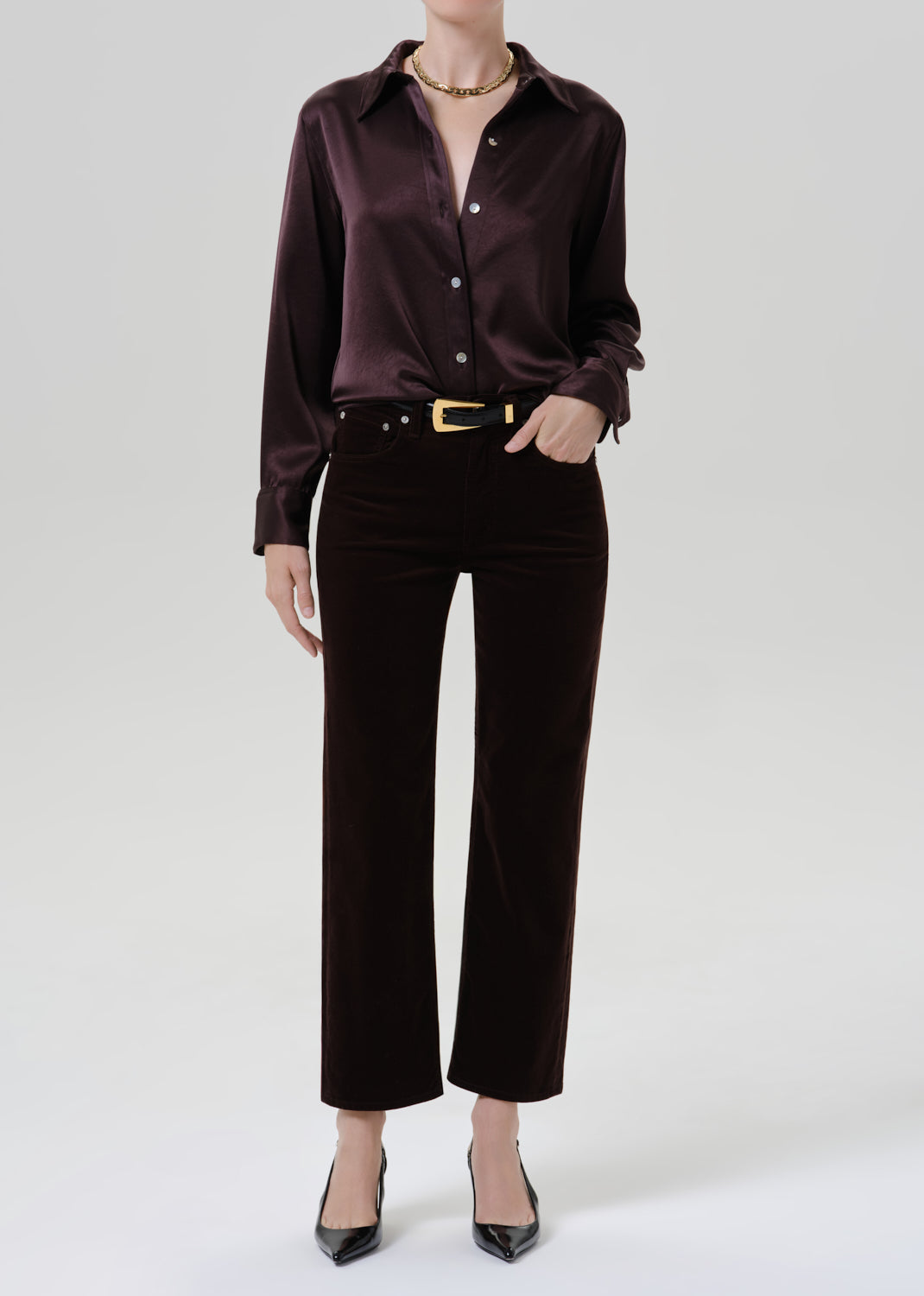 Tullah Japanese Hammered Satin Shirt in Espresso