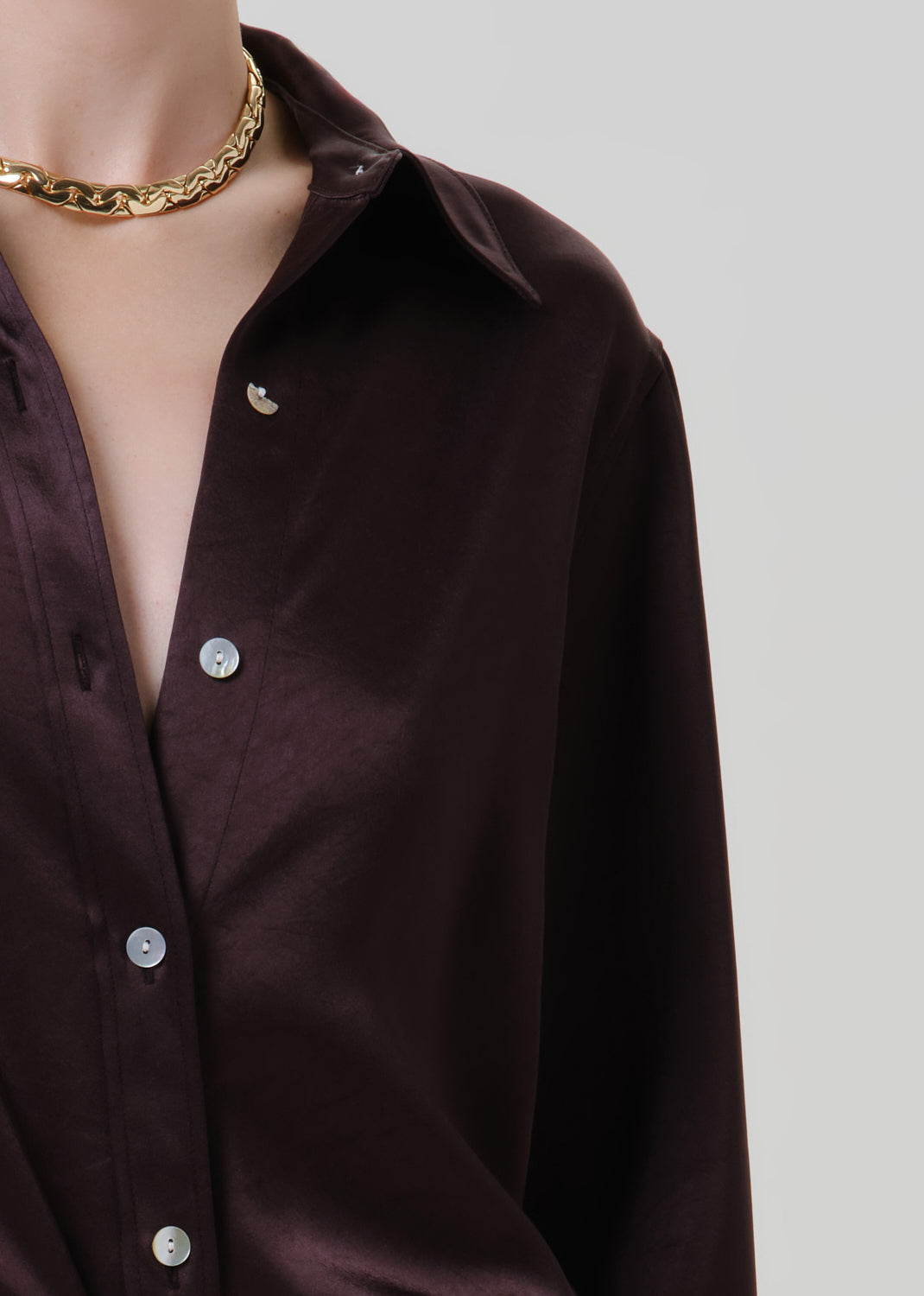 Tullah Japanese Hammered Satin Shirt in Espresso