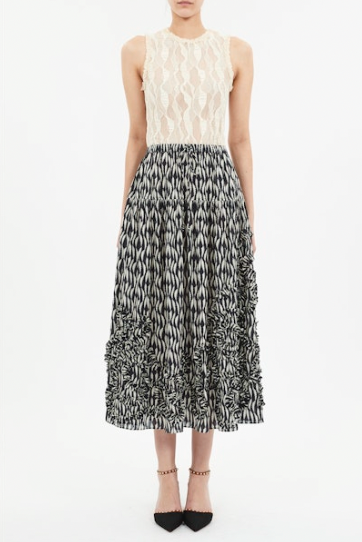 Alexandra Ruffled Cotton Midi Skirt in Graphite